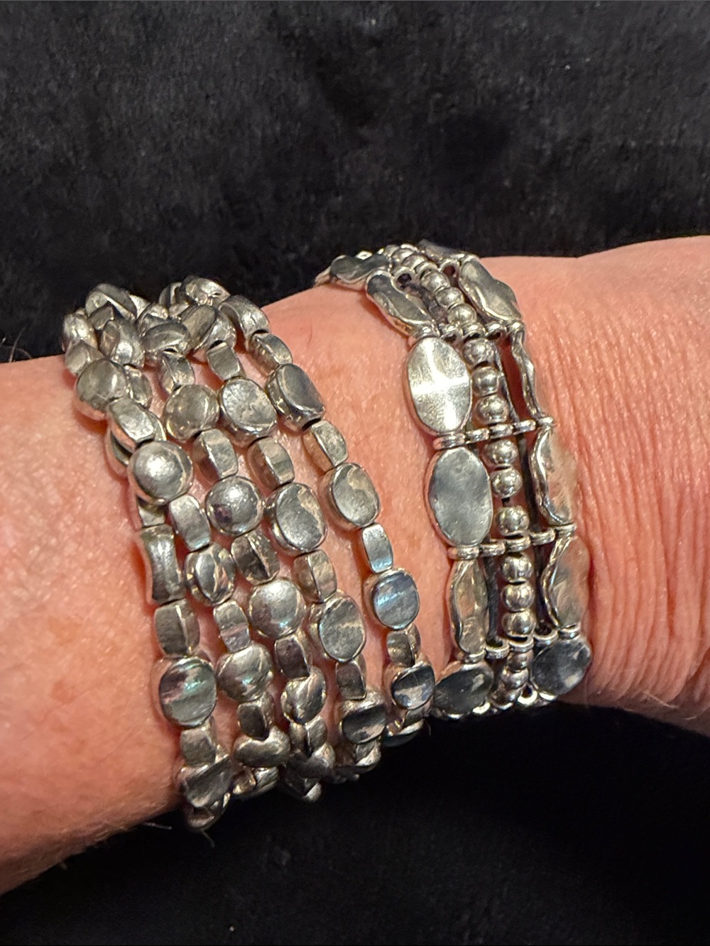 Chico’s Silver Tone Multi Strand Beaded Bracelets Set of 2